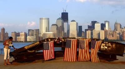 Hudson River 9/11 Memorial  - The Hudson River memorial In in Jersey City, New Jersey, sits directly across from the under-construction One World Trade Center. A twisted piece of steel from Ground Zero serves as a memento of the tragedy.(Photo: REUTERS/Gary Hershorn)
