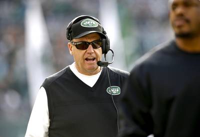 Rex Ryan, New York Jets - Rex Ryan knows what’s coming. The New York Jets basically saved his job with a strong push late last season. Well, there won’t be any kind of push this season with Gang Green suffering through a 2-10 record. Still, don’t be surprised to see Ryan get fired and land back on his feet with either a defensive coordinator position (Hello, Atlanta, Chicago, Tennessee) or another head coaching gig with a team like the Oakland Raiders or Chicago Bears. Rex still has legs in the league…just not with the Jets. That fuel has run its course and he’s a sitting duck.&nbsp; (Photo: Jeff Zelevansky/Getty Images)