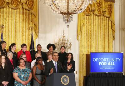 Equal Pay Day - The president&nbsp;signed two executive actions in support of closing the gender pay gap on April 8. &quot;Restoring opportunity for all has to be our priority, making sure the economy rewards hard work for every single American,&quot; he said. &quot;Because when women succeed, America succeeds.”  (Photo: Mark Wilson/Getty Images)