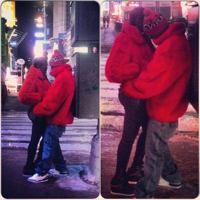 His and Hers - JuJu and Cam are in love and they don?t care where they show affection. Decked out in his and hers cherry red furs, the pair had their version of a &quot;Drunk in Love&quot; moment in midtown Manhattan.(Photo: Cam'ron via Instagram)