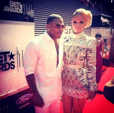 Nelly @derrtymo - Nelly looked sexy on the BET Awards red carpet as did femceee Charli Baltimore in her platinum blonde hair and silver dress.(Photo: Nelly via Instagram)