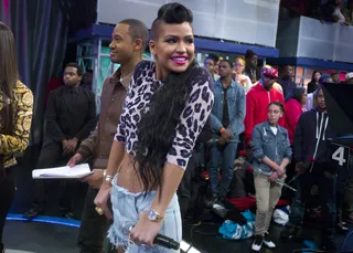 Shy Girl - Terrence J and Rocsi Diaz enjoy Cassie's new video &quot;King of Hearts&quot; at 106 &amp; Park, February 15, 2012.&nbsp; (Photo: John Ricard / BET)