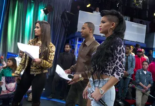 Look Here - Terrence J and Rocsi Diaz enjoy Cassie's new video "King of Hearts" at 106 &amp; Park, February 15, 2012. (Photo: John Ricard / BET)
