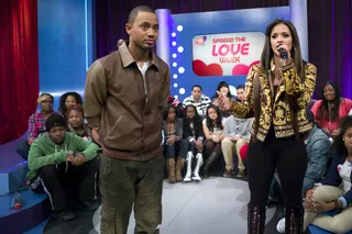 Thank You - Terrence J and Rocsi Diaz take a moment to stop and thank the audience for being so supportive at 106 &amp; Park, February 15, 2012. (Photo: John Ricard / BET)