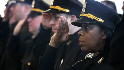 Black Boston Police Sue City - Last week nine African-American police supervisors sued the city of Boston claiming they and others on the force have failed to advance in their jobs because of a discriminatory multiple-choice exam. &nbsp;(Photo: Pat Greenhouse/The Boston Globe via Getty Images)