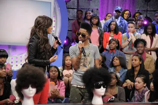 Let's Get Started - Lil Twist judges which contestant shaved the best mohawk with Rocsi Diaz at 106 &amp; Park, February 14, 2012. (Photo: John Ricard / BET)