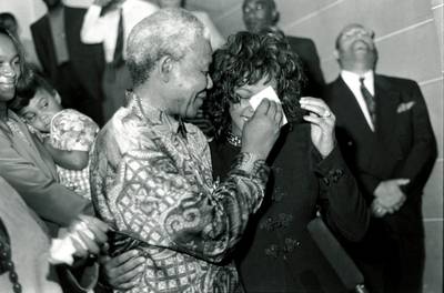 Whitney Sings for Mandela  - In 1988 an all-gospel set was planned for the Nelson Mandela Tribute Concert in London, instead the audience was blessed with Cissy Houston joining Whitney for the gospel song ?I Believe.?(Photo: Media24/Gallo Images/Getty Images)