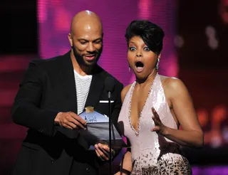 Common and Taraji P. Henson - Rapper Common and actress Taraji P. Henson paid respect to Gil Scott-Heron before presenting the Grammy for Best R&amp;B Album.(Photo: Kevin Winter/Getty Images)