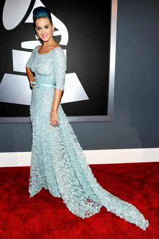 Katy Perry - Is the former Mrs. Brand already promoting Smurfs 2? We can't think of any other reason she'd still be on the blue theme. The lacy Elie Saab gown is a little dowdy for the bodacious pop star. Maybe she should have sent it to her BFF Rihanna for a little tailoring? (Photo: Larry Busacca/Getty Images)