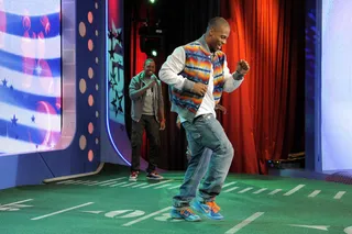 Let's Get It - Victor Cruz dances the salsa at 106 &amp; Park, January 26, 2012. (Photo: John Ricard / BET)