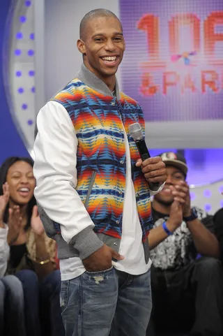 Ready for Superbowl - Victor Cruz at 106 &amp; Park, January 26, 2012. (Photo: John Ricard / BET)