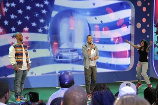 Bring Your Dancing Shoes - Terrence J announces the salsa dance-off between Victor Cruz and Rocsi Diaz at 106 &amp; Park, January 26, 2012. (Photo: John Ricard / BET)