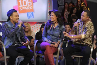 All Laughs - Bow Wow is grilled by Rocsi Diaz and Terrence J at 106 &amp; Park, January 23, 2012. (Photo: John Ricard / BET)