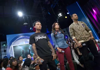 Take a Break\r - Bow Wow with Rocsi Diaz and Terrence J during a commercial break at 106 &amp; Park, January 23, 2012. (Photo: John Ricard / BET)