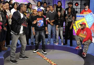 Have a Seat - Freestyle Friday challenger Dolo Chillin delivers his round-one attack at 106 &amp; Park, January 20, 2012. (Photo: John Ricard / BET)