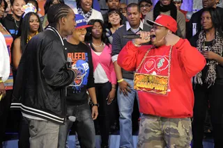 Stop Yelling - Freestyle Friday champion Relly battles Dolo Chillin at 106 &amp; Park, January 20, 2012. (Photo: John Ricard / BET)