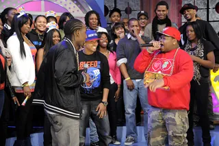 Rough Day - Freestyle Friday champion Relly battles Dolo Chillin at 106 &amp; Park, January 20, 2012. (Photo: John Ricard / BET)