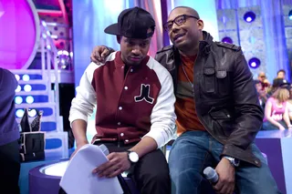 I Told You - Terrence J and Maino have a private conversation during commercial break at 106 &amp; Park, January 19, 2012. (Photo: John Ricard / BET)