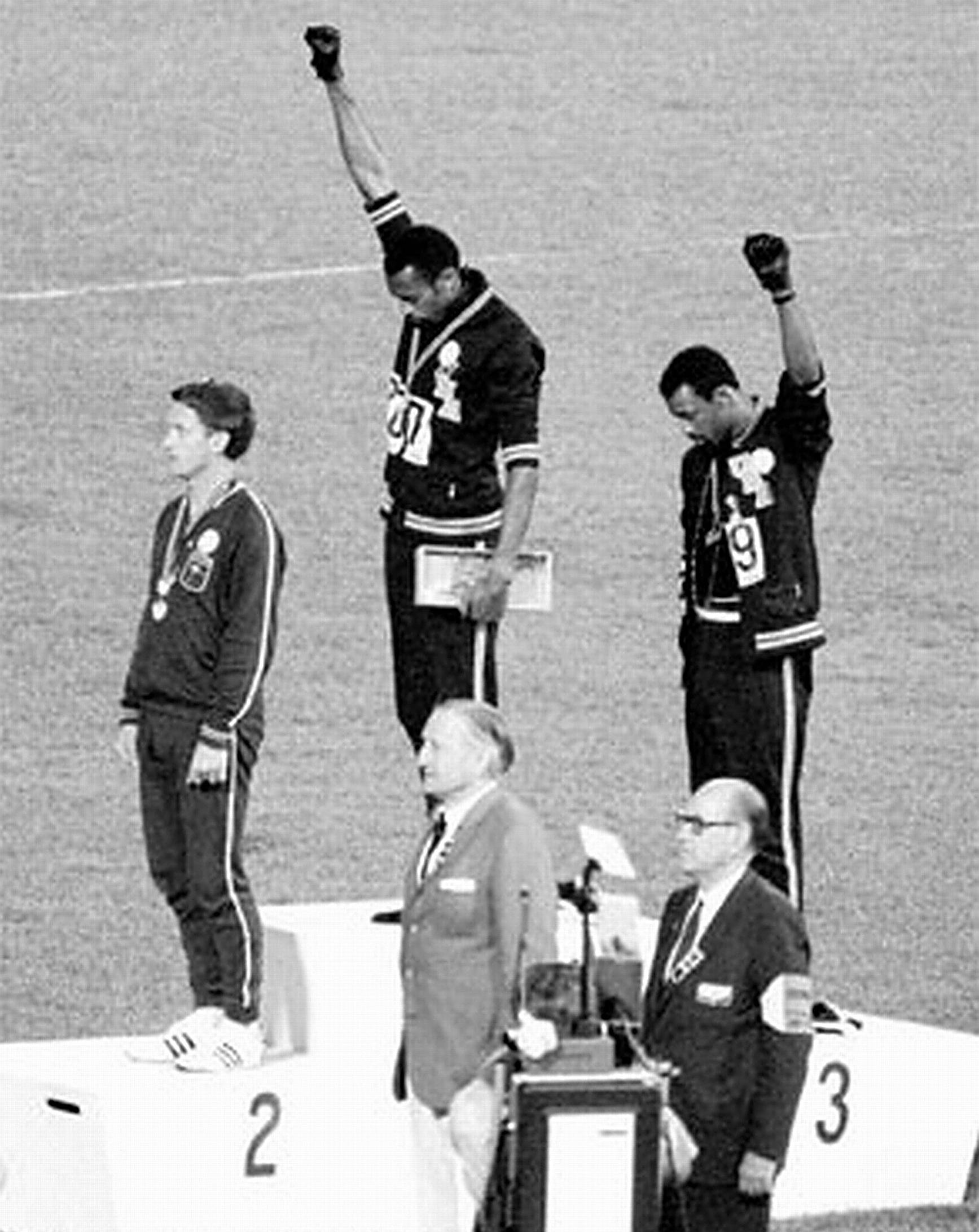 Tommie Smith and John Carlos - At the 1968 Olympics in Mexico City, the iconic image of Tommie Smith and John Carlos raising their gloved fists in the air in a Black Power salute as the American anthem played made headlines around the world, stirring controversy and getting the two men banned from the Olympics. At the games, Smith won the gold medal for the 200-meter dash and Carlos won the bronze.&nbsp;(Photo: Universal History Archive/Getty Images)