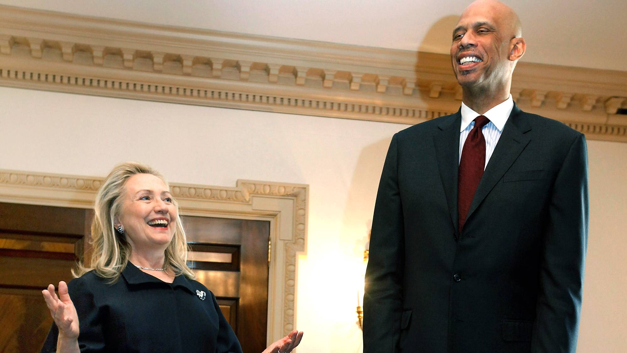 Kareem Abdul-Jabbar Appointed Cultural Ambassador by Hillary Clinton - Kareem Abdul-Jabbar, one of the all-time greats of American basketball, has been cast in a new role, having been named as an American cultural ambassador by Secretary of State&nbsp;Hillary Rodham Clinton. In that capacity, Abdul-Jabbar will represent the United States abroad in an effort to engage young people to help promote democracy.&nbsp;&nbsp;(Photo: Chip Somodevilla/Getty Images)