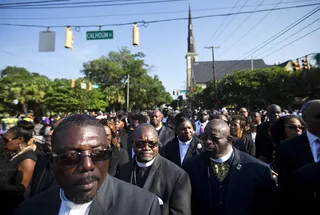 Ministers Pay Respects - Clergy members wait to enter the funeral service for Sen.&nbsp;Clementa Pinckney.&nbsp;(Photo: AP Photo/David Goldman)