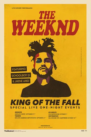 King of the Fall – September 2014  - Jhené Aiko and Schoolboy Q were down for the ride as The Weeknd hit the road for his King of the Fall Tour. He embarked on a short but sweet four-city concert series to show his fans that he's holding down the fall crown. (Photo: The Weeknd via Twitter/ Republic Recordings)