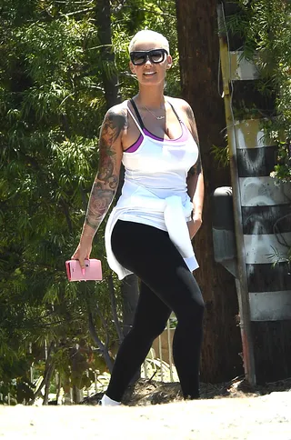Keep It Tight! - Amber Rose goes on a hike with her personal trainer in Los Angeles. &nbsp;(Photo: Photographer Group / Splash News)