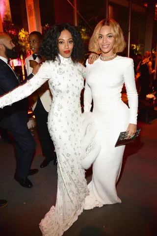 Beyoncé and Solange Knowles - Solo and Bey have got to be the most stylish sister duo around! The Knowles ladies hit the Vanity Fair Oscars bash in white gowns. Mrs. Carter glows in Stella McCartney while her little sis represents in Naeem Khan.(Photo: Kevin Mazur/VF15/WireImage)