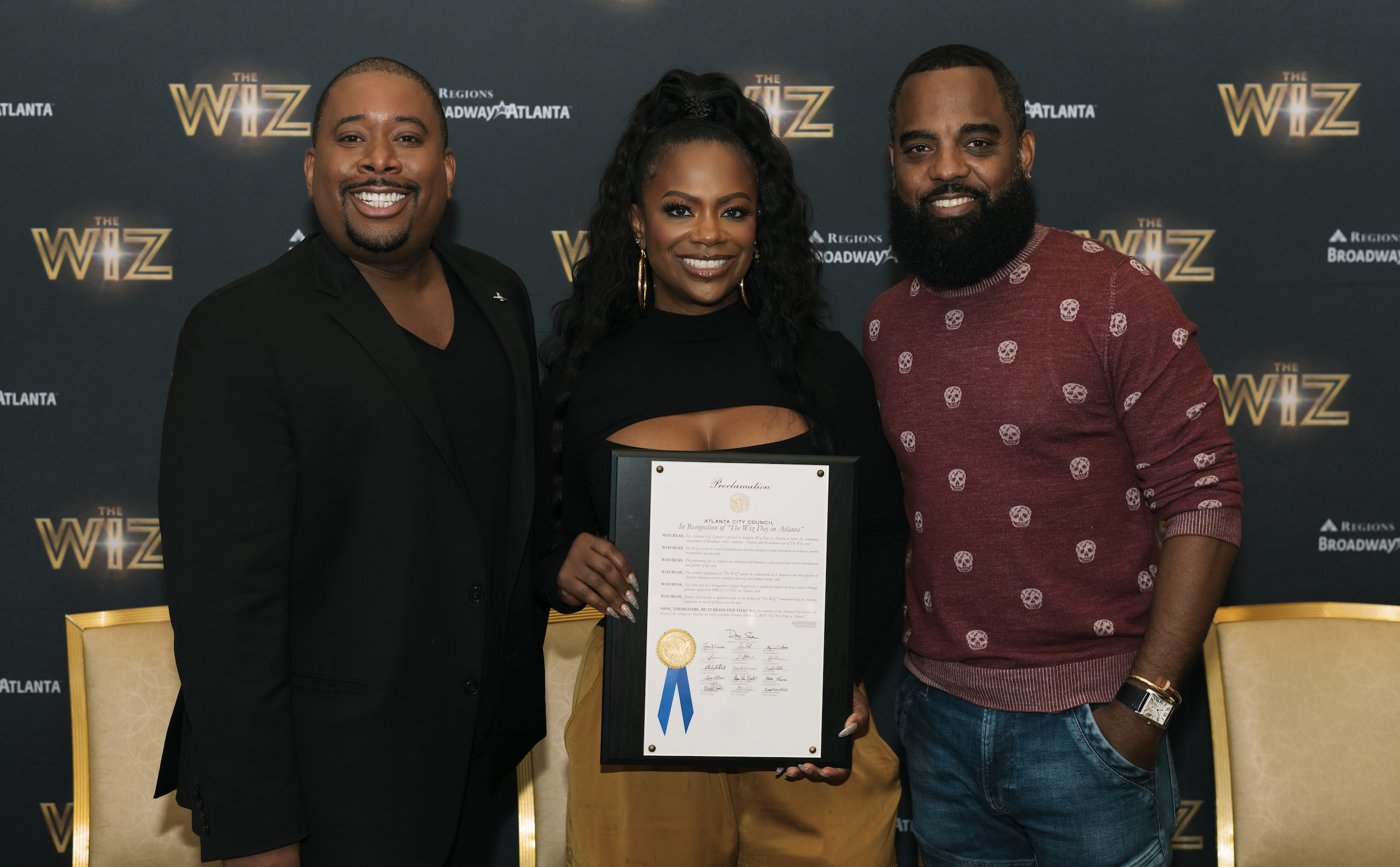Creative lead producer Brian A. Moreland with Kandi Burruss and Todd Tucker at The Wiz preview at The Fox Theatre in Atlanta