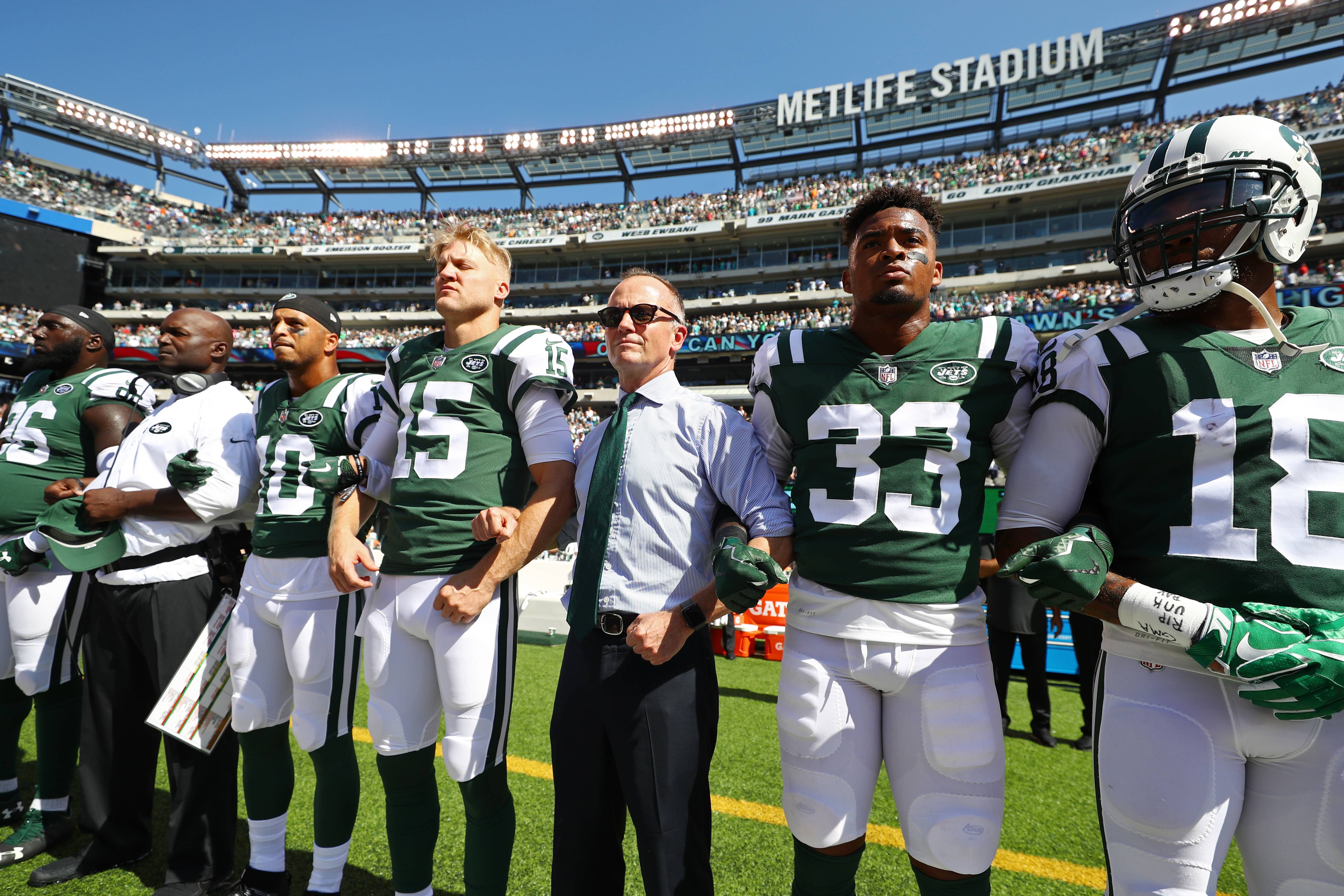 New York Jets CEO Christopher Johnson supports taking a knee on BET Breaks in 2018.