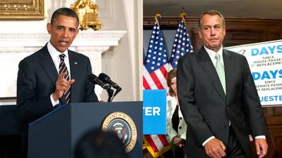 Can They Just Get Along? - As Americans watch Obama and congressional Republicans engaged in high stakes budget battles, many believe the president is more unifying. In an NBC News/Wall Street Journal survey published Feb. 26, 48 percent said the president emphasizes unifying themes, while 68 percent said the Republican Party is more partisan.  (Photos from left: Dennis Brack-Pool/Getty Images, AP Photo/J. Scott Applewhite)