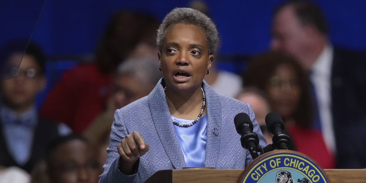 Mayor Lori Lightfoot (Full Getty Caption: Lori Lightfoot Is Sworn In As Chicago's First Female African American Mayor CHICAGO, ILLINOIS - MAY 20: Lori Lightfoot addresses guests after being sworn in as Mayor of Chicago during a ceremony at the Wintrust Arena on May 20, 2019 in Chicago, Illinois. Lightfoot become the first black female and openly gay Mayor in the city’s history. (Photo by Scott Olson/Getty Images)