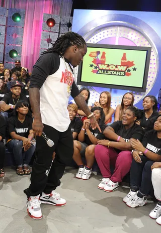 Take My Hand - Ace Hood comments on an audience member's sneakers at 106 &amp; Park, August 8, 2012. (Photo: John Ricard / BET)