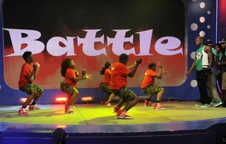 Get Low - W.O.W. contestants M.A.D. Skillz and Fynul Destination battle for first place at 106 &amp; Park, August 8, 2012. (Photo: John Ricard / BET)