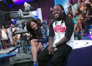 Memories - Ace Hood and Rocsi Diaz during commercial break at 106 &amp; Park, August 8, 2012. (Photo: John Ricard / BET)