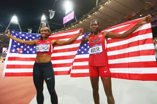 Another USA Gold - Brittney Reese and Janay Deloach won gold and bronze medals in the women's long jump final. (Photo: Michael Steele/Getty Images)