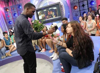 For You - Luke James gives roses to the lovely ladies in the audience at 106 &amp; Park, August 7, 2012. (Photo: John Ricard / BET)