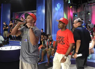 Right Now - DJ Lyve with Vicious at BET's 106 &amp; Park, August 6, 2012. (Photo: John Ricard / BET)