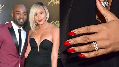 LeToya Luckett - The actress is working not one, but two diamond-encrusted bands! The twin bands appear to be set in gold, with thick baguette diamonds studded all around. She said &quot;yes&quot; to her fiancé, Rob Hill, Sr., in January 2016 after dating for less than a year.(Photos from left: Earl Gibson III/Getty Images, Paras Griffin/WireImage)