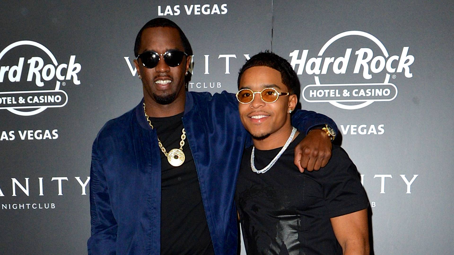Sean "Puff Daddy" Combs (L) and Justin Dior Combs arrive at the Vanity Nightclub at the Hard Rock Hotel & Casino on July 2, 2017 in Las Vegas, Nevada. 