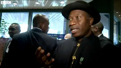 President Goodluck Jonathan Says Kidnapping Is the End of Terror - Following weeks of protest from outraged citizens, President Goodluck Jonathan addressed delegates at the World Economic Forum for Africa in the capital, Abuja,&nbsp;on Thursday (May 8) and said that he believes the kidnapping is the “beginning of the end of terror in Nigeria.” Jonathan also thanked China, the U.S., the UK and France for offering assistance in the search for the more than 250 girls who remain missing. He also confirmed that with their assistance Nigeria could move forward with protecting citizens from Boko Haram.(Photo: courtesy BBC)