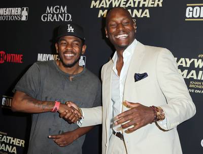 Dubs Up - West Coast MC&nbsp;Kendrick Lamar and crooner&nbsp;Tyrese&nbsp;arrive in Las Vegas for the Mayweather vs. Maidana VIP Pre-Fight Party at MGM Grand Garden Arena.&nbsp;(Photo: Judy Eddy/WENN.com)