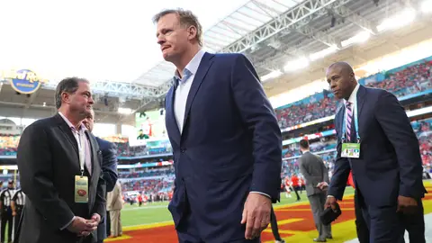 MIAMI, FLORIDA - FEBRUARY 02: NFL Commissioner Roger Goodell looks on prior to Super Bowl LIV between the San Francisco 49ers and the Kansas City Chiefs at Hard Rock Stadium on February 02, 2020 in Miami, Florida. (Photo by Maddie Meyer/Getty Images)