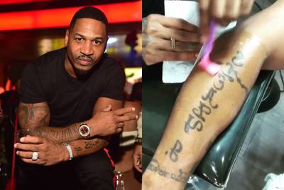 Stevie J - It seems that Stevie J is finally retired his &quot;sleazy&quot; ways. In a recent instagram video, Stevie and his wife, Faith Evans, were getting some new tattoos. Stevie decided now that he's a married man, it was time for him to get rid of his &quot;Sleazy J&quot; lower arm tattoo. We're sure Faith Evans was glad to see it go! (Photos from Left: Prince Williams/Wireimage,blackinstalove_ via Stevie J)