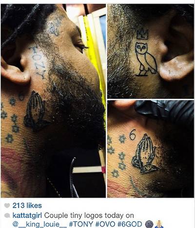 King Louie - Even though Drake and the Chicago MC haven't publicly spoken of their alliance, it seems that King Louie is part of the OVO Sound family. Appearing to go all in, King Louie has the #OVO hashtag posted on his Twitter bio and has received shout-outs from his new team members. He's even gotten a tattoo of the wise owl logo.(Photo: King Louie via Instagram)