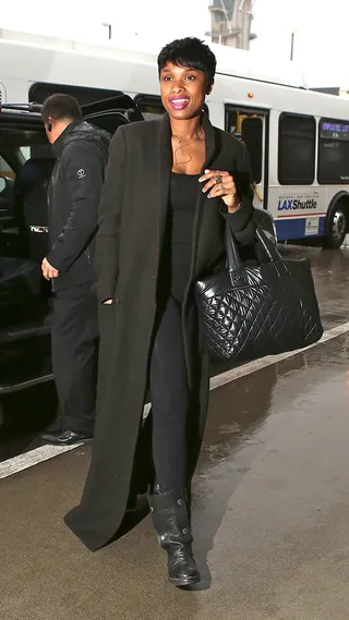 All-Black Everything - Jennifer Hudson departs from LAX International Airport wearing black from head to toe.(Photo: WENN.com)