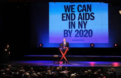 NYC Hosts Epic World AIDS Day Event in Harlem - Hundreds gathered in the iconic Apollo Theater in Harlem, to commemorate World AIDS Day. This year, Mayor de Blasio announced the city?s new goal to reduce all new infections by 2020, the Epoch Times wrote. A recent report found that the city's HIV rate has gone down 40 percent since 2004.&nbsp;(Photo: Craig Barritt/Getty Images for Housing Works)