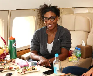 The Jet Set - Serena Williams&nbsp;enjoys a flight on a private plane from Manila to Singapore prior to her appearance at the Coca-Cola International Premier Tennis League at the Singapore Sports Hub.(Photo: Clive Brunskill/Getty Images for IPTL 2014)