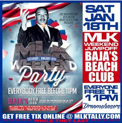 Jumpoff - This party flyer portrays Martin Luther King Jr. as if he is riding in on a cloud. Every year promoters use King's likeness on their ads. Last year, Bernice King, Martin Luther King Jr.'s daughter, said she found the party flyers with her father's likeness absolutely&nbsp;&quot;appalling&quot; and &quot;embarrassing.&quot;&nbsp;And we can't blame her.&nbsp;This was not part of his dream. Take a look at how not to celebrate King’s holiday. — Natelege Whaley (@Natelege_) &nbsp;   (Photo: Tauris Digital via Twitter)