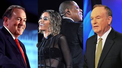 To the Left - Republican-rooted politicians and talking heads have been calling out music stars for years, standing atop their soap boxes to spit venomous rhetoric about American-made culture. Check out how pundits like&nbsp;Rush Limbaugh, Bill O'Reilly&nbsp;and&nbsp;Mike Huckabee&nbsp;have come for the necks of&nbsp;Jay Z,&nbsp;Beyoncé,&nbsp;Ludacris&nbsp;and others to push their agendas.—&nbsp;Michael Harris&nbsp;(@IceBlueVa)(Photos from left: Darren McCollester/Getty Images, Lester Cohen/WireImage, Slaven Vlasic/Getty Images)